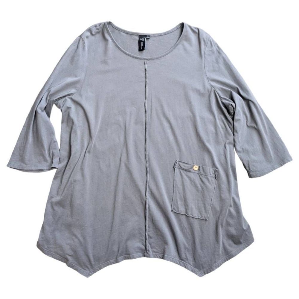 Focus Casual Size XL Gray Relaxed Fit Asymmetric Hem Pocket Tee 3/4 Sleeve EUC